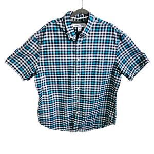 Old Navy Men's Size XL The Oxford Shirt Blue Aqua Checkered Plaid Flex Stretch